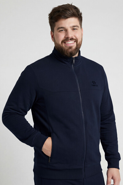 Tommylife Toptan Lacivert Dik Yaka Klasik Paça Büyük Beden Erkek Eşofman Takım - 85176 - Thumbnail