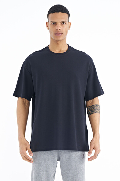 Tommylife Toptan Lacivert Kol Arma Detaylı Basic Oversize Erkek T-Shirt - 88193 - Thumbnail