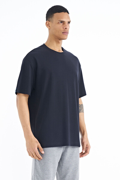 Tommylife Toptan Lacivert Kol Arma Detaylı Basic Oversize Erkek T-Shirt - 88193 - Thumbnail