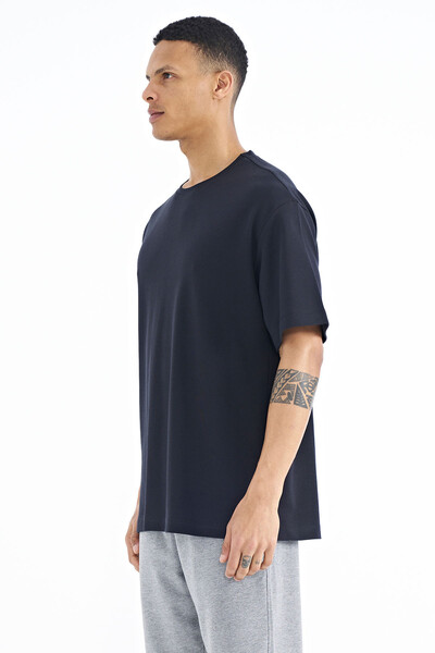 Tommylife Toptan Lacivert Kol Arma Detaylı Basic Oversize Erkek T-Shirt - 88193 - Thumbnail