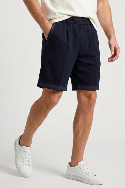 Tommylife Toptan Lacivert Oversize Fit Basic Kemer Detaylı Erkek Şort - 81285 - Thumbnail