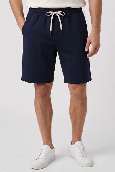 TOMMYLIFE - Tommylife Toptan Lacivert Standart Fit Basic Arka Cepli Erkek Şort - 88314