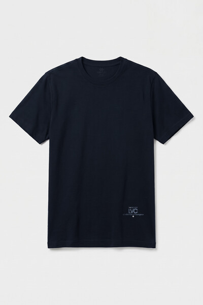 TOMMYLIFE - Tommylife Toptan Lacivert Standart Fit Baskılı Kısa Kollu Erkek T-Shirt - 88440