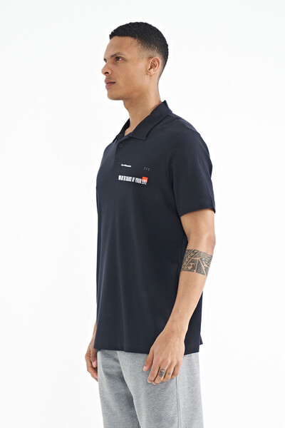 Tommylife Toptan Lacivert Yazı Baskılı Standart Form Polo Yaka Erkek T-Shirt - 88236 - Thumbnail