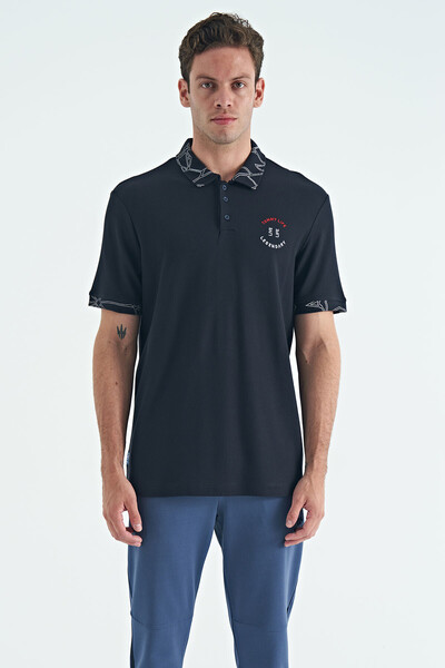 Tommylife Toptan Lacivert Yazı Nakışlı Baskı Detaylı Standart Kalıp Polo Yaka Erkek T-Shirt - 88239 - Thumbnail