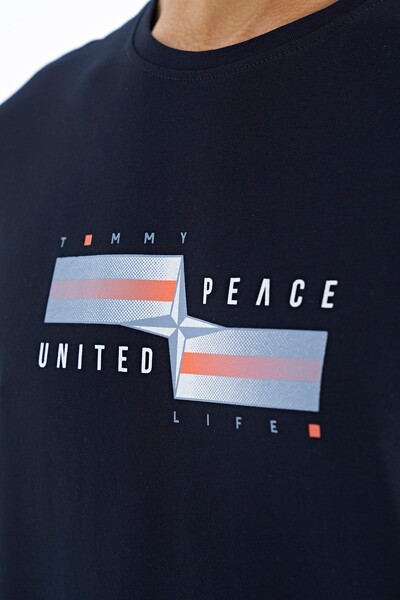 Tommylife Toptan Lacivert Yazılı Şekil Baskılı Standart Kalıp Erkek T-Shirt - 88215 - Thumbnail