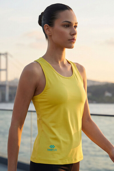 TOMMYLIFE - Tommylife Toptan Limon Standart Fit Çapraz Sırt Detaylı Kadın Spor Atlet - 97296