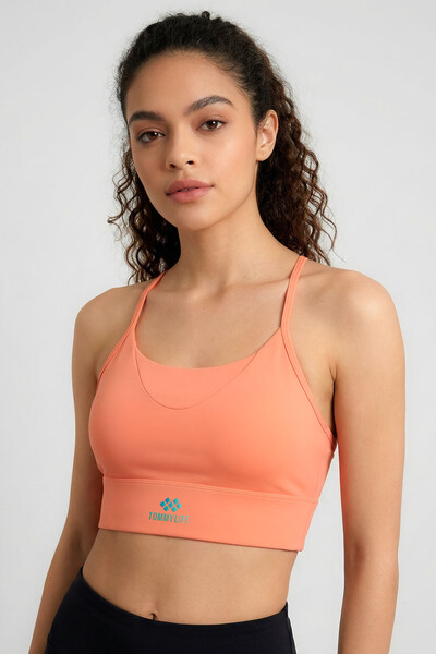 Tommylife Toptan Mercan Standart Fit Baskılı Sırt Detaylı Kadın Spor Büstiyer - 97300 - Thumbnail