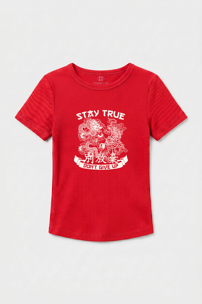 TOMMYLIFE - Tommylife Toptan Nar Çiçeği Baskılı O Yaka Kadın T-Shirt - 97201