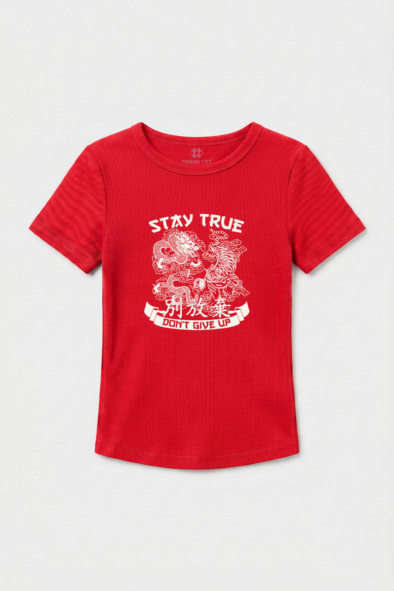 TOMMYLIFE - Tommylife Toptan Nar Çiçeği Baskılı O Yaka Kadın T-Shirt - 97201