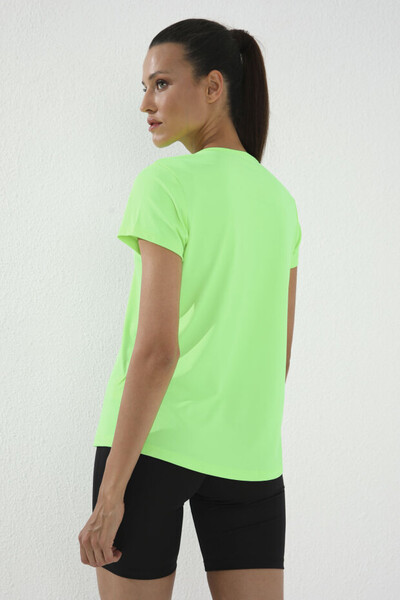 Tommylife Toptan Neon Yeşil Basic Kısa Kol Standart Kalıp O Yaka Kadın T-Shirt - 97144 - Thumbnail