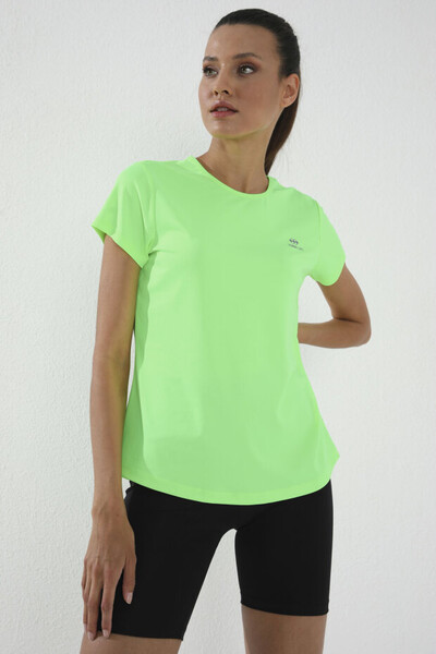 Tommylife Toptan Neon Yeşil Basic Kısa Kol Standart Kalıp O Yaka Kadın T-Shirt - 97144 - Thumbnail