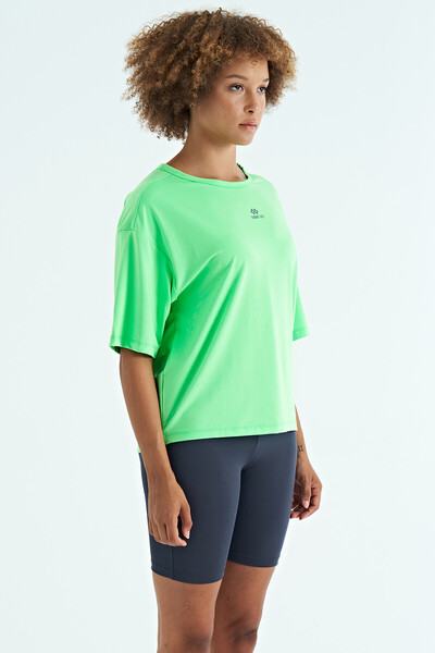 Tommylife Toptan Neon Yeşil O Yaka Baskı Detaylı Oversize Kısa Kol Kadın T-Shirt - 97263 - Thumbnail