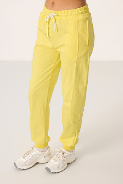 Tommylife Toptan O Yaka Basic Oversize Kadın Eşofman Tunik Takım - 95347 Limon - Thumbnail