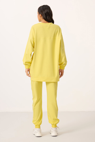 Tommylife Toptan O Yaka Basic Oversize Kadın Eşofman Tunik Takım - 95347 Limon - Thumbnail