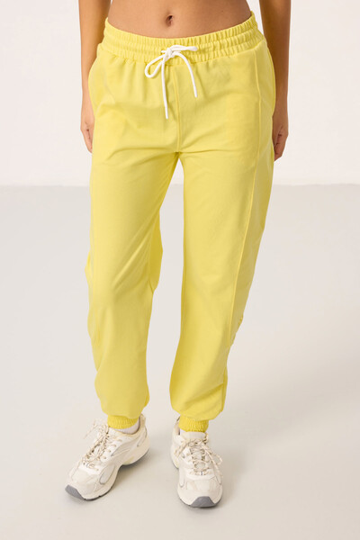 Tommylife Toptan O Yaka Basic Oversize Kadın Eşofman Tunik Takım - 95347 Limon - Thumbnail