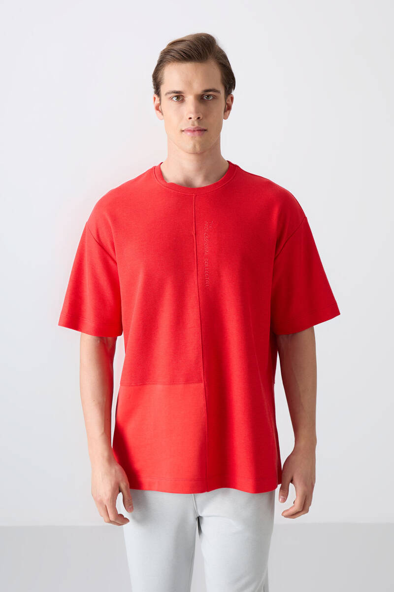 TOMMYLIFE - Tommylife Toptan O Yaka Oversize Basic Erkek T-Shirt 88337 Fiesta