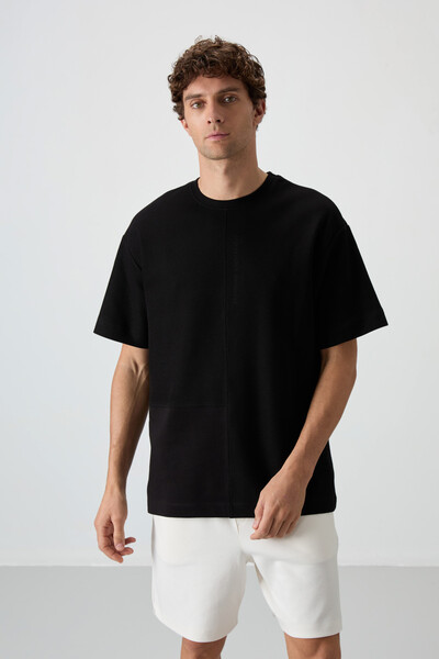 Tommylife Toptan O Yaka Oversize Basic Erkek T-Shirt 88337 Siyah - Thumbnail