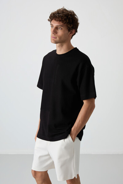 Tommylife Toptan O Yaka Oversize Basic Erkek T-Shirt 88337 Siyah - Thumbnail