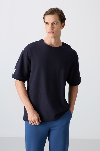 Tommylife Toptan O Yaka Oversize Basic Erkek T-Shirt 88339 Lacivert - Thumbnail