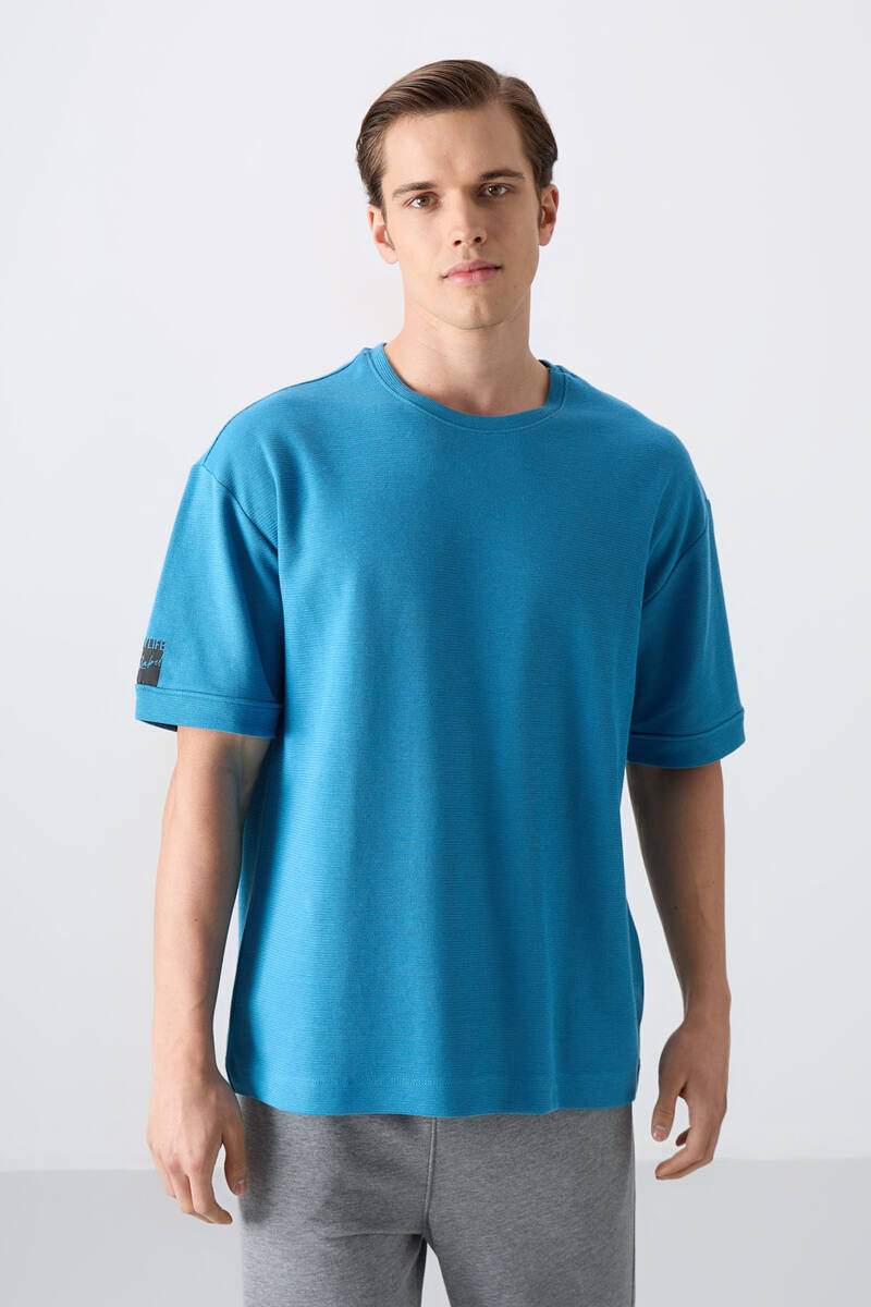TOMMYLIFE - Tommylife Toptan O Yaka Oversize Basic Erkek T-Shirt 88339 Petrol Mavi