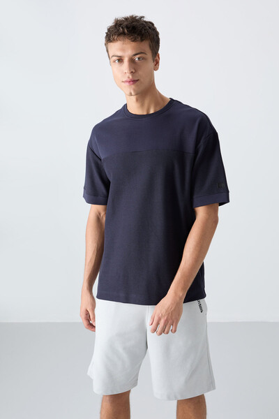 Tommylife Toptan O Yaka Oversize Basic Erkek T-Shirt 88340 Lacivert - Thumbnail