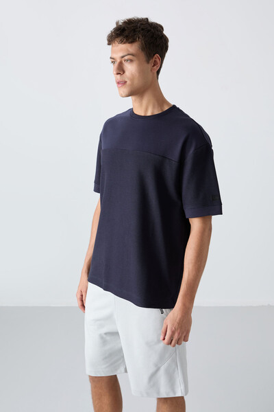 Tommylife Toptan O Yaka Oversize Basic Erkek T-Shirt 88340 Lacivert - Thumbnail