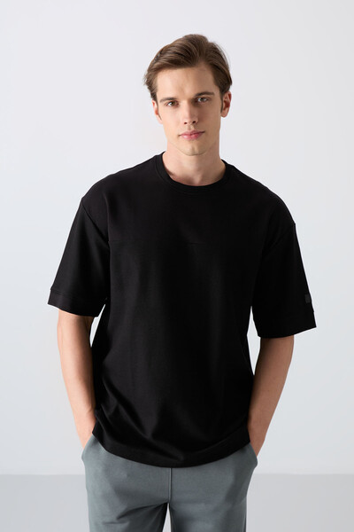 Tommylife Toptan O Yaka Oversize Basic Erkek T-Shirt 88340 Siyah - Thumbnail