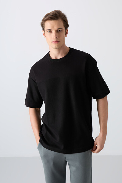 Tommylife Toptan O Yaka Oversize Basic Erkek T-Shirt 88340 Siyah - Thumbnail