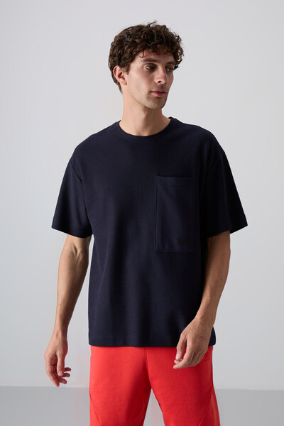 Tommylife Toptan O Yaka Oversize Basic Erkek T-Shirt 88341 Lacivert - Thumbnail