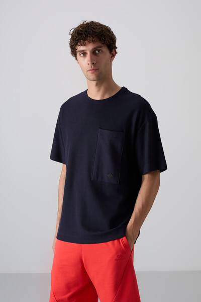 Tommylife Toptan O Yaka Oversize Basic Erkek T-Shirt 88341 Lacivert - Thumbnail