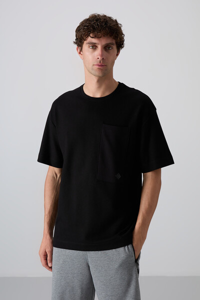 Tommylife Toptan O Yaka Oversize Basic Erkek T-Shirt 88341 Siyah - Thumbnail