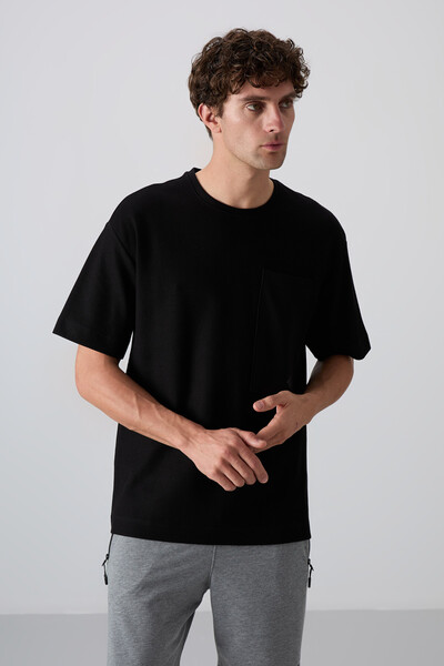 Tommylife Toptan O Yaka Oversize Basic Erkek T-Shirt 88341 Siyah - Thumbnail