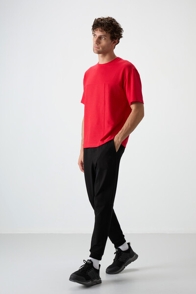 Tommylife Toptan O Yaka Oversize Basic Erkek T-Shirt 88380 Kırmızı - Thumbnail
