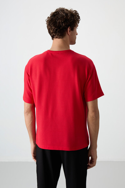 Tommylife Toptan O Yaka Oversize Basic Erkek T-Shirt 88380 Kırmızı - Thumbnail