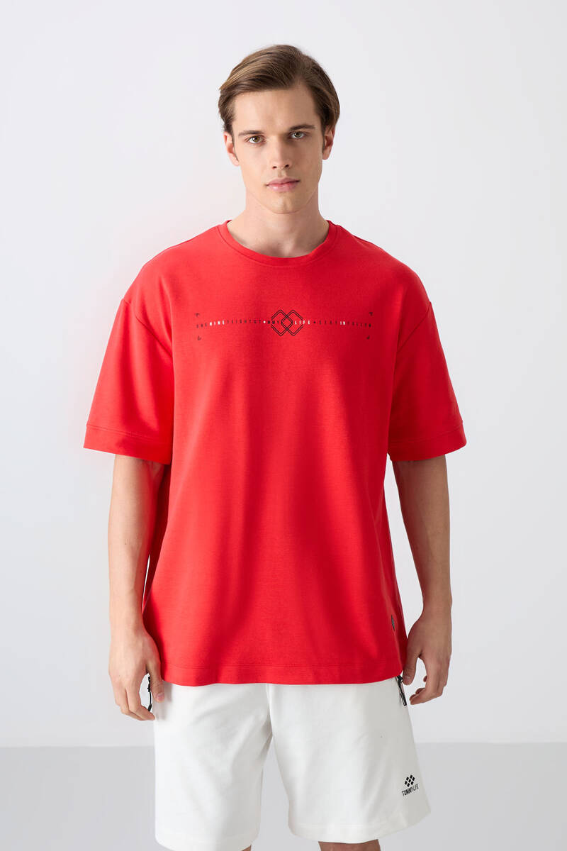 TOMMYLIFE - Tommylife Toptan O Yaka Oversize Baskılı Erkek T-Shirt 88323 Fiesta