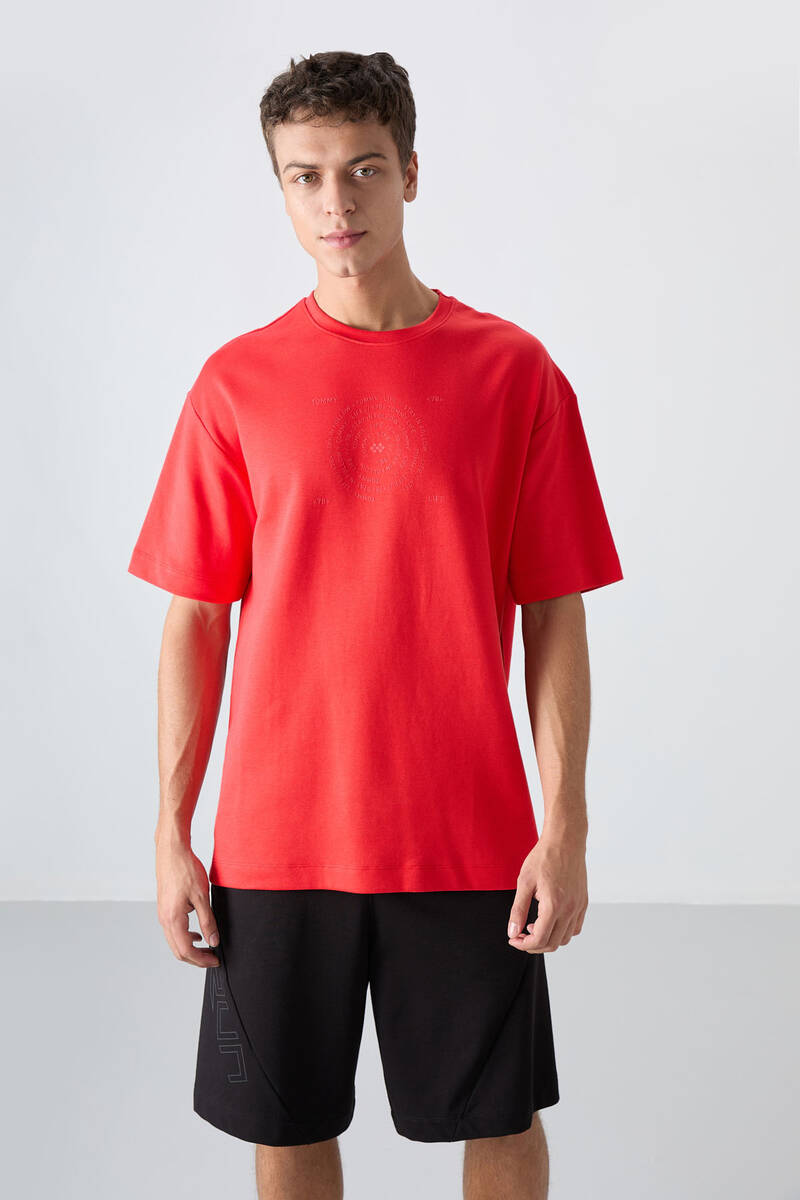 TOMMYLIFE - Tommylife Toptan O Yaka Oversize Baskılı Erkek T-Shirt 88324 Fiesta