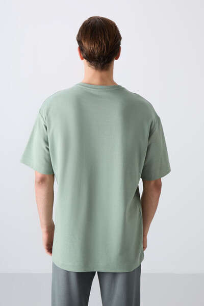 Tommylife Toptan O Yaka Oversize Baskılı Erkek T-Shirt 88325 Açık Yeşil - Thumbnail