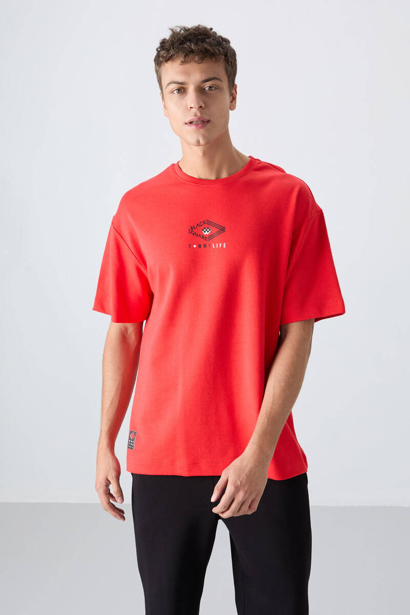 TOMMYLIFE - Tommylife Toptan O Yaka Oversize Baskılı Erkek T-Shirt 88325 Fiesta
