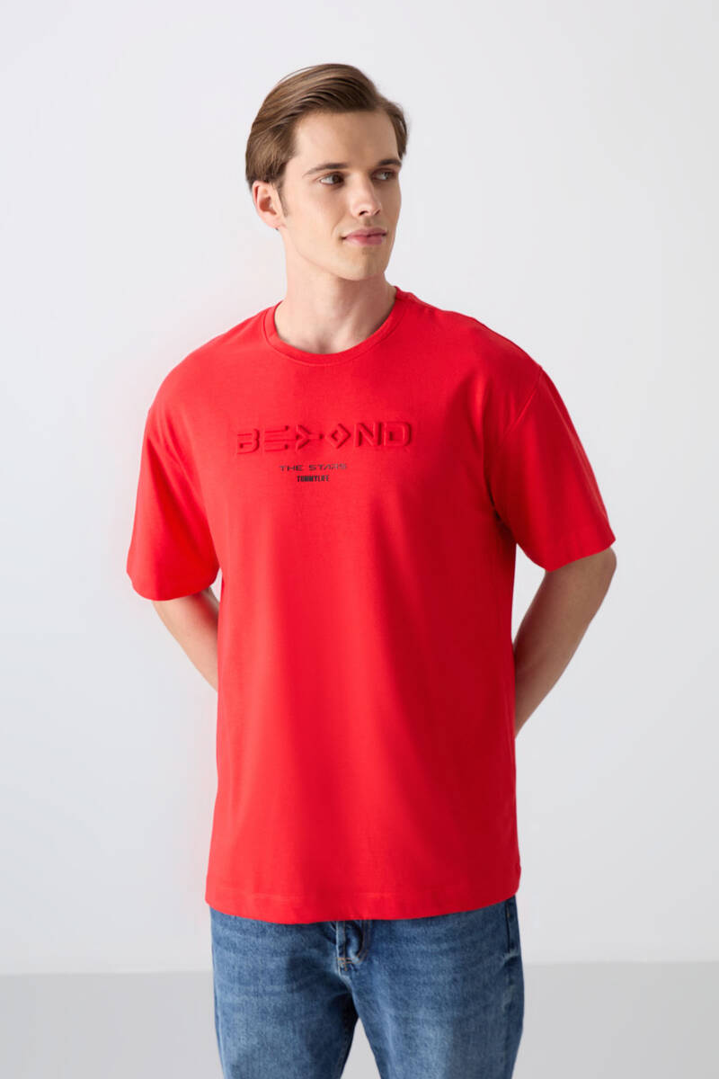 TOMMYLIFE - Tommylife Toptan O Yaka Oversize Baskılı Erkek T-Shirt 88328 Fiesta