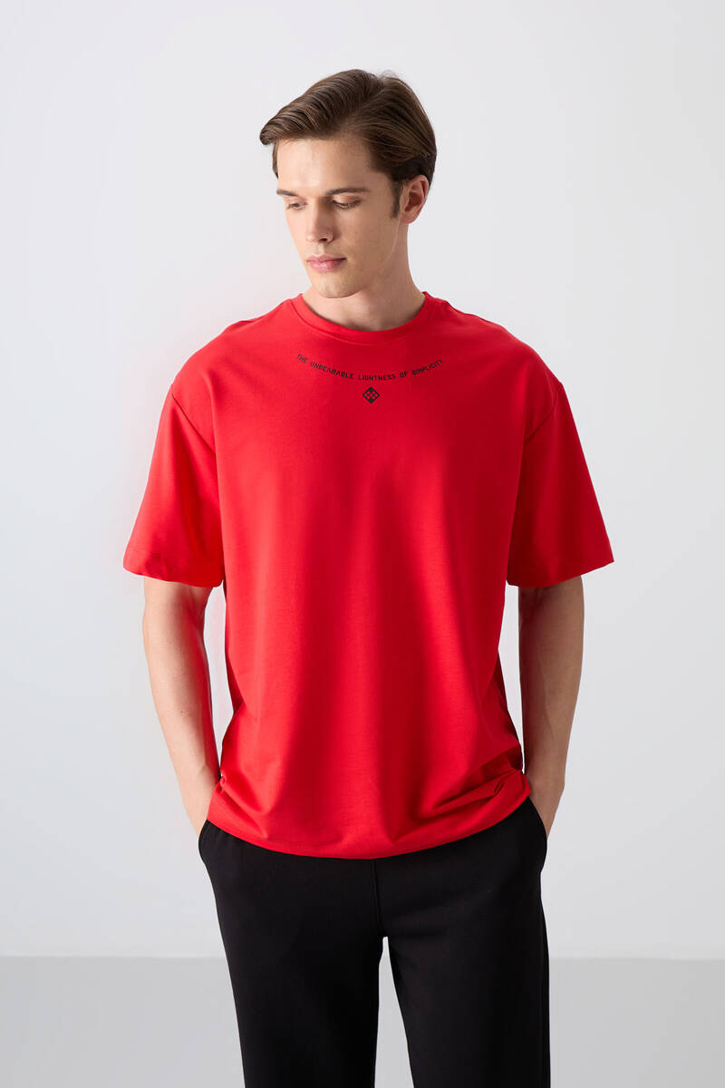 TOMMYLIFE - Tommylife Toptan O Yaka Oversize Baskılı Erkek T-Shirt 88343 Fiesta