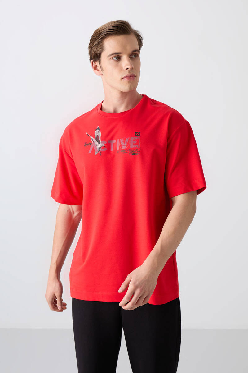 TOMMYLIFE - Tommylife Toptan O Yaka Oversize Baskılı Erkek T-Shirt 88344 Fiesta