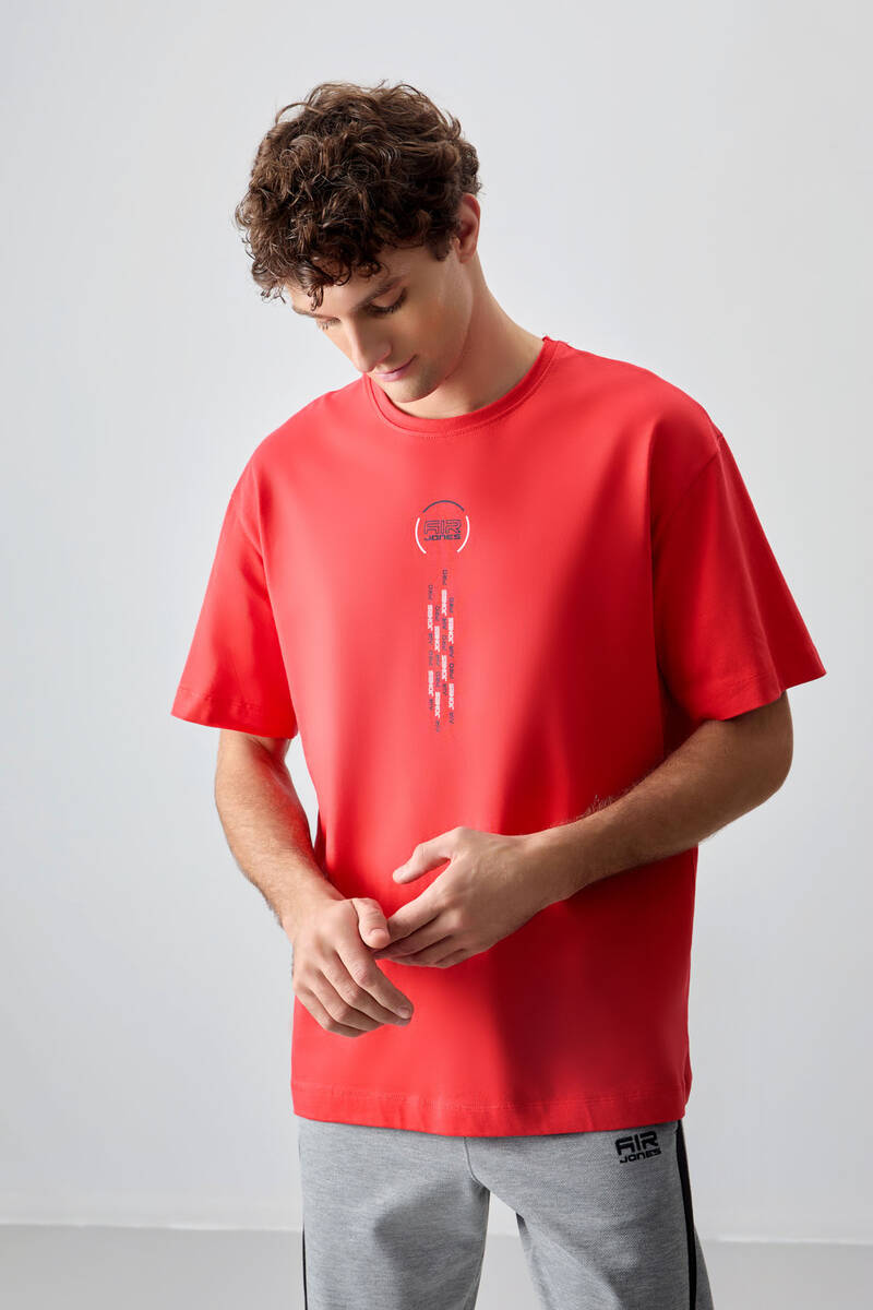 TOMMYLIFE - Tommylife Toptan O Yaka Oversize Baskılı Erkek T-Shirt 88355 Fiesta