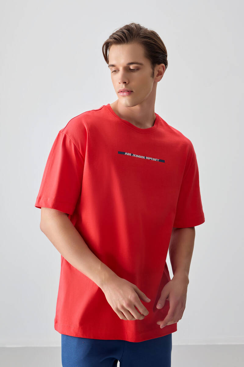 TOMMYLIFE - Tommylife Toptan O Yaka Oversize Baskılı Erkek T-Shirt 88358 Fiesta