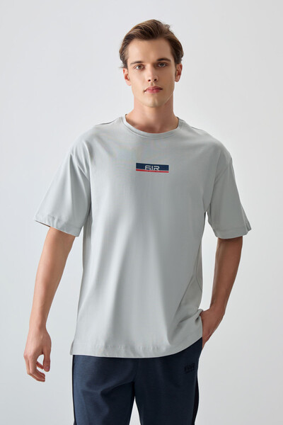 Tommylife Toptan O Yaka Oversize Baskılı Erkek T-Shirt 88359 Taş - Thumbnail