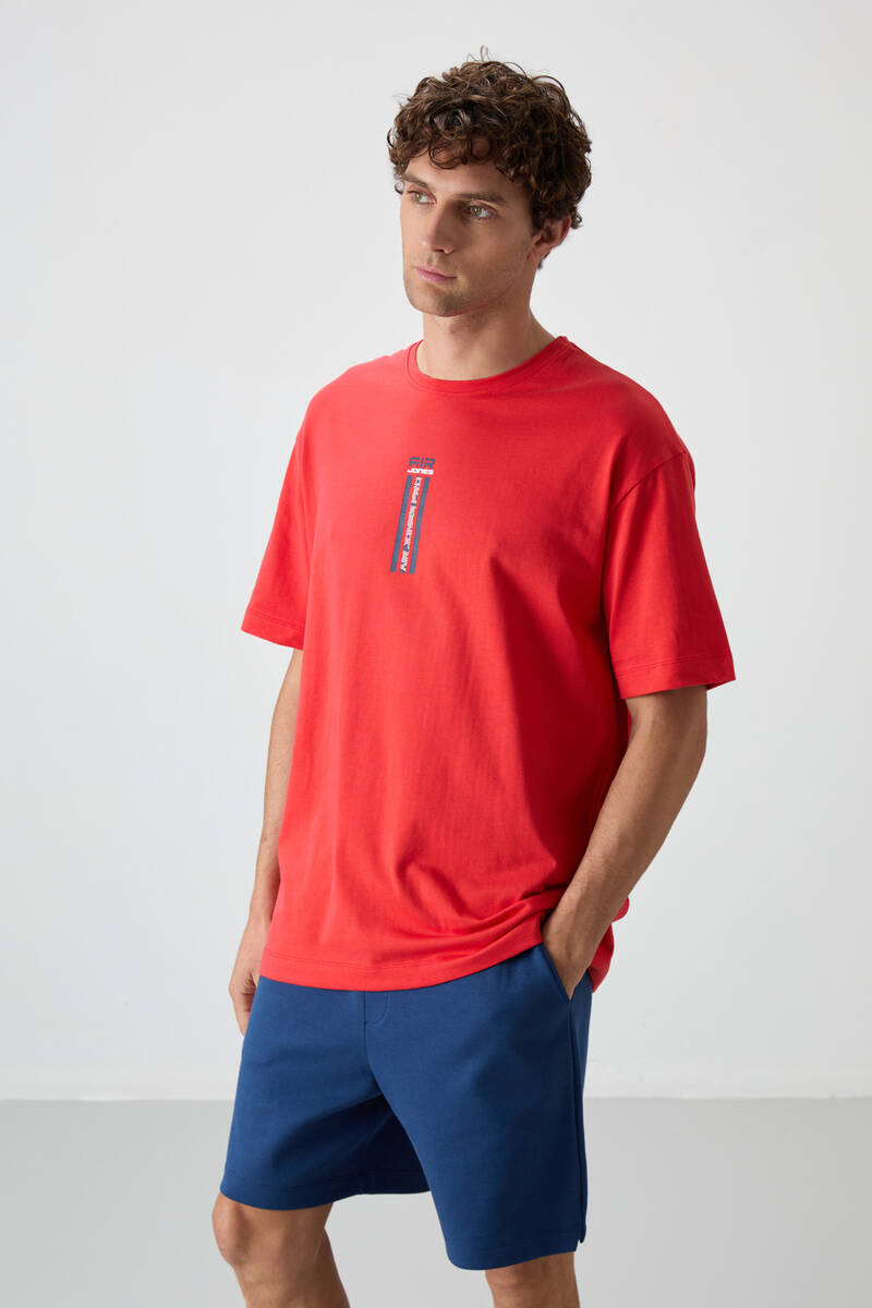 TOMMYLIFE - Tommylife Toptan O Yaka Oversize Baskılı Erkek T-Shirt 88360 Fiesta