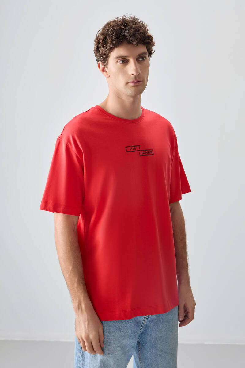 TOMMYLIFE - Tommylife Toptan O Yaka Oversize Baskılı Erkek T-Shirt 88361 Fiesta