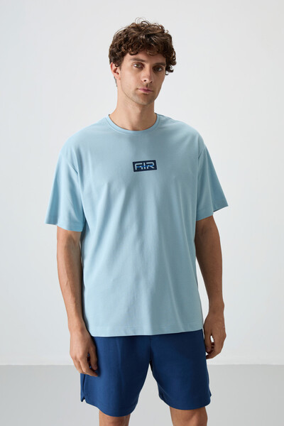 Tommylife Toptan O Yaka Oversize Baskılı Erkek T-Shirt 88367 Açık Mavi - Thumbnail