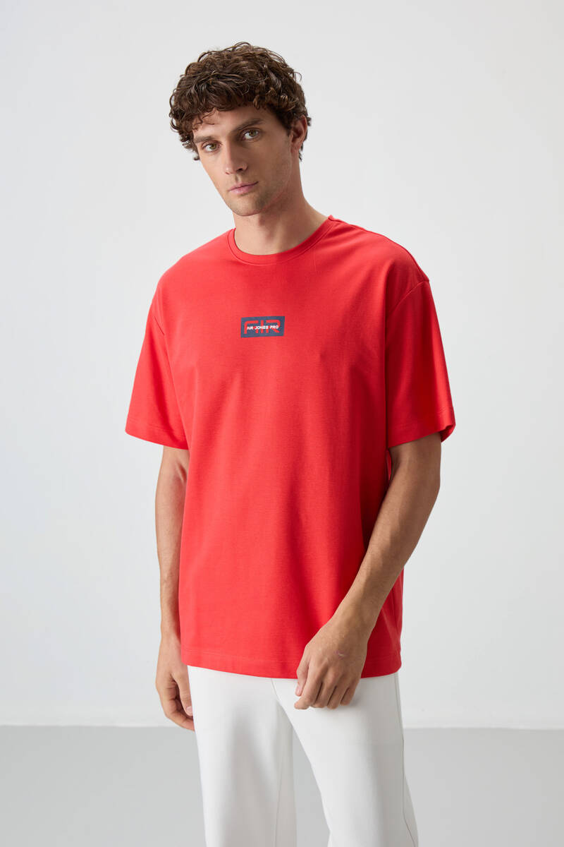 TOMMYLIFE - Tommylife Toptan O Yaka Oversize Baskılı Erkek T-Shirt 88367 Fiesta