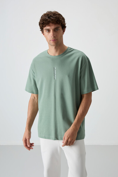 Tommylife Toptan O Yaka Oversize Baskılı Erkek T-Shirt 88368 Açık Yeşil - Thumbnail